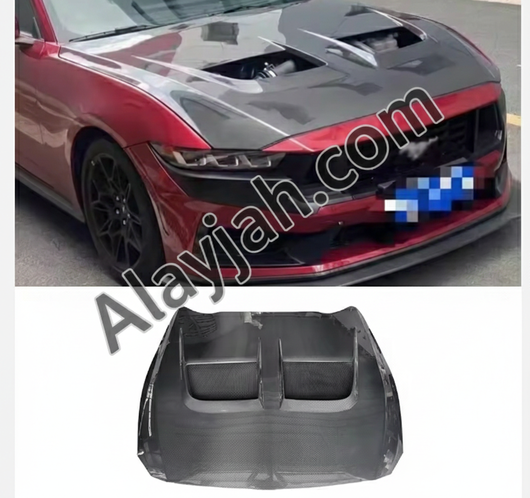 Ford Mustang 2024+ GT Dark Horse S650 GTD Style Carbon Fiber Front Hood Bonnet Engine Cover – Car Body Kit غطاء محرك أمامي من ألياف الكربون بتصميم GTD لسيارة فورد موستانج 2024+ GT دارك هورس S650 – مجموعة هيكل السيارة