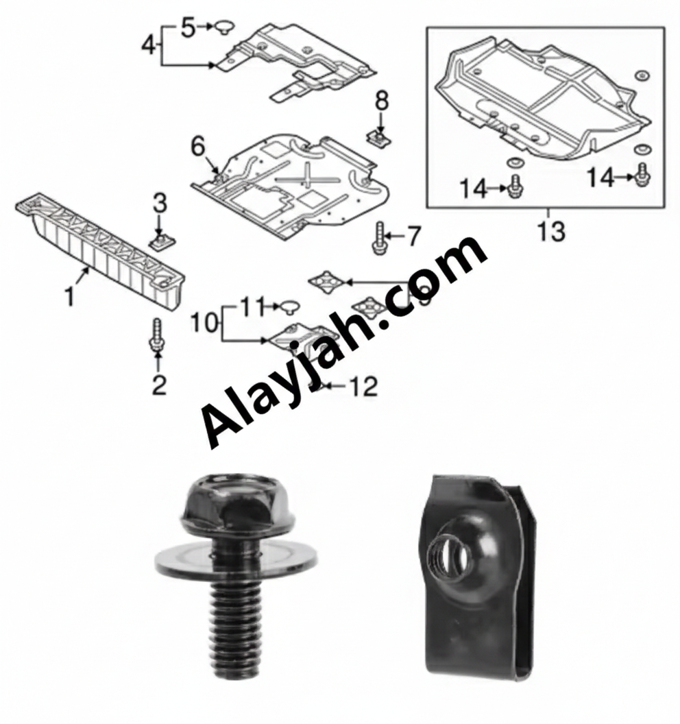 20PCS Car Body Screws & U-Nut Clips Set – Undertray, Bumper, Splash Shield, Hood Lining Retainer & Fastener Kit طقم 20 قطعة مسامير هيكل السيارة مع مشابك U-Nut – مناسب للصدّام، درع الحماية، بطانة الغطاء، وتثبيت الأندر تري