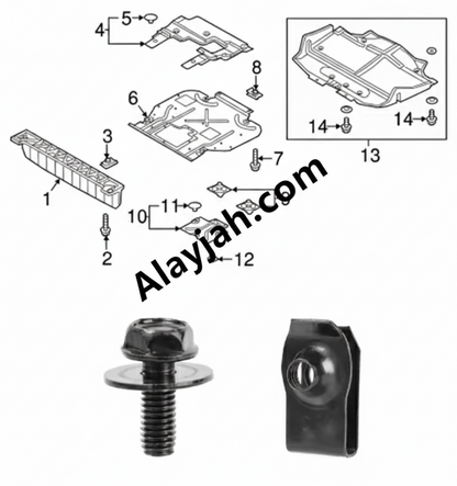 20PCS Car Body Screws & U-Nut Clips Set – Undertray, Bumper, Splash Shield, Hood Lining Retainer & Fastener Kit طقم 20 قطعة مسامير هيكل السيارة مع مشابك U-Nut – مناسب للصدّام، درع الحماية، بطانة الغطاء، وتثبيت الأندر تري