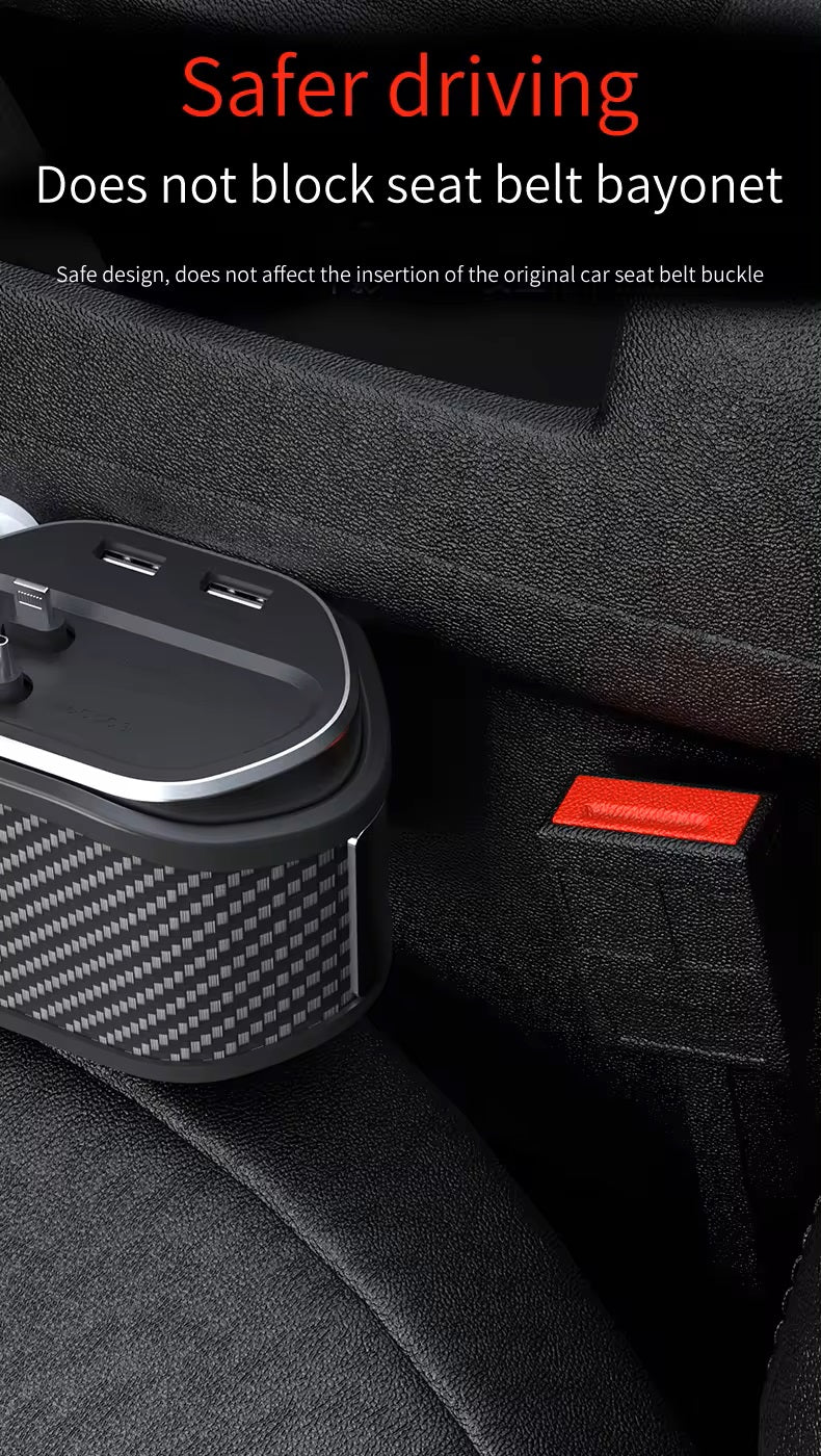 Car Seat Gap Filler Side Organizer Storage Wireless 40W Fast Charging Cable Free with Cup Holder 2 Cable LED Display وحدة تخزين للفراغ بين الكرسي والكونسول مع حامل كوب وشاحن مع اسلاك مدمجة