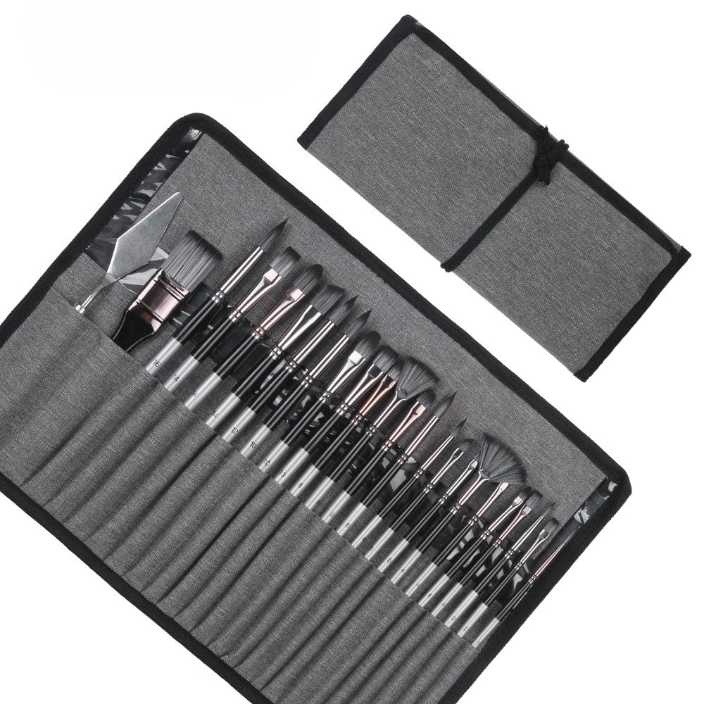 Alayjah, 25-Piece Professional Paint Brushes with Bag , Wood Handle, Nylon Hair Brushes for Acrylic, Oil & Watercolor Paintingألايجاه، فرش احترافية مكونة من 25 قطعة، بمقبض خشبي وشعيرات نايلون للرسم بالأكريليك والزيت والألوان المائية