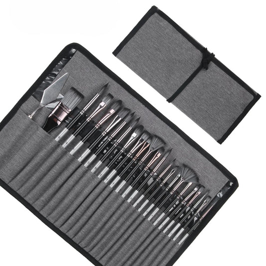 Alayjah, 25-Piece Professional Paint Brushes with Bag , Wood Handle, Nylon Hair Brushes for Acrylic, Oil & Watercolor Painting (Special Prices for Sellers اسعار خاصة للتجار )