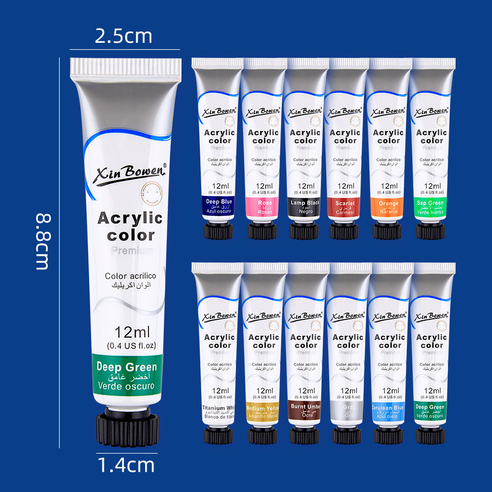 Alayjah, 12-Color Acrylic Paint 12ml Tubes with Brush, Portable Artist Kit for Still Life & Creative Painting 20100200ألوان أكريليك مكونة من 12 لونًا بحجم 12 مل مع فرشاة، طقم فني محمول للرسم والطبيعة الصامتة والإبداع
