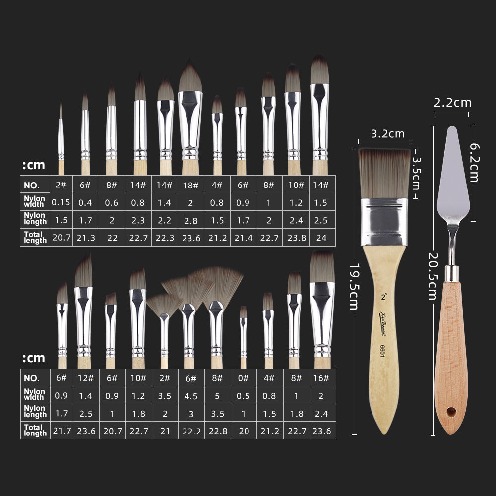25-Piece Art Paint Brush , Nylon Hair, Smooth Natural Wood Handles, Ideal for Watercolor & Painting، 25 20100320 فرشاة رسم فنية , شعيرات نايلون، مقابض خشبية طبيعية ناعمة، مثالية للألوان المائية والرسم