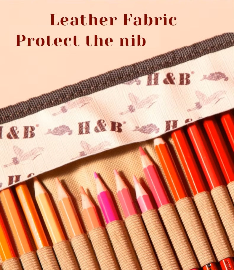 Professional Wooden Art 72 Watercolor Colored Pencils Setالوان خشبية مائية احترافية 72 قلم في محفظة جلدية مع الأدوات