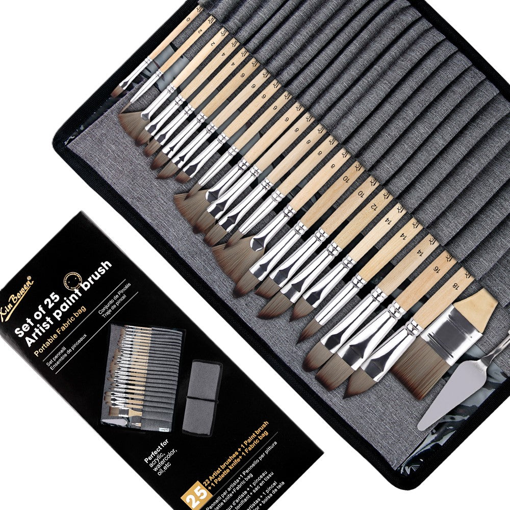 25-Piece Art Paint Brush , Nylon Hair, Smooth Natural Wood Handles, Ideal for Watercolor & Painting، 25 20100320 فرشاة رسم فنية , شعيرات نايلون، مقابض خشبية طبيعية ناعمة، مثالية للألوان المائية والرسم