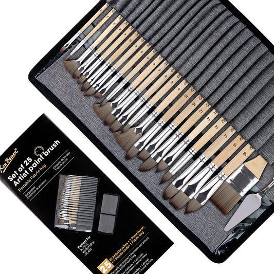 25-Piece Art Paint Brush , Nylon Hair, Smooth Natural Wood Handles, Ideal for Watercolor & Painting، 25 20100320 فرشاة رسم فنية , شعيرات نايلون، مقابض خشبية طبيعية ناعمة، مثالية للألوان المائية والرسم(Special Prices for Sellers اسعار خاصة للتجار )