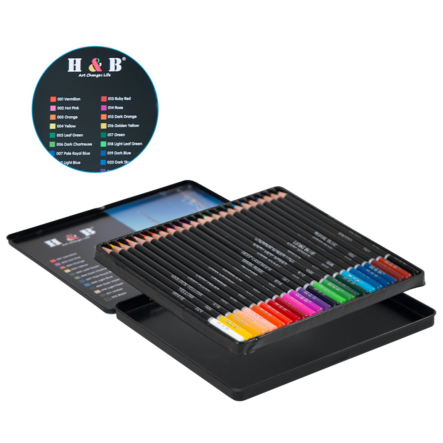 Professional 24-Color Wooden Pencil Set in Tin Box,Premium Artist Colored Pencils 20100380 أقلام تلوين خشبية 24 لون في علبة معدنية – أقلام تلوين فنية مميزة