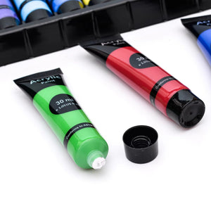 Alayjah, 36-Color Acrylic Paint (35ml Each) with 6 Paint Brushes , Complete Painting & Drawing Tools for Creative Artists 20100180ألوان أكريليك مكونة من 36 لونًا (35 مل لكل لون) مع 6 فرش رسم – أدوات متكاملة للرسم والتلوين للفنانين المبدعين