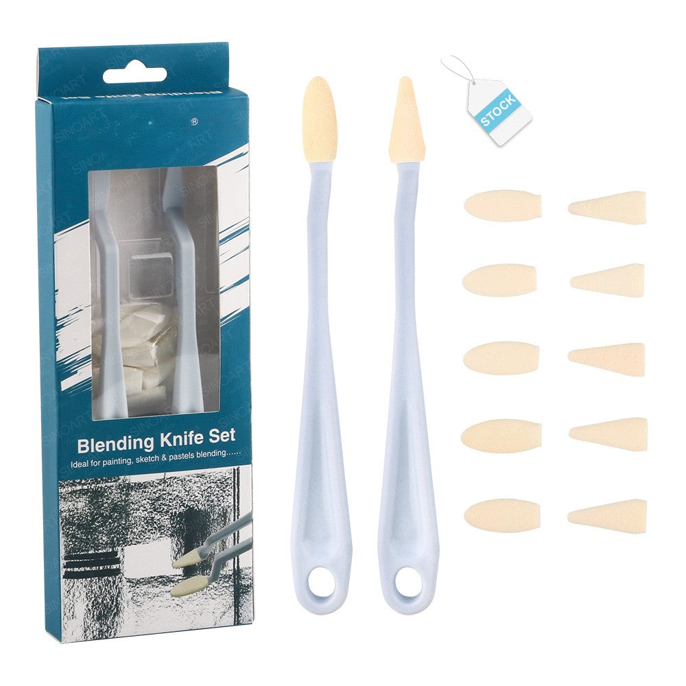 Alayjah, 12-Pcs Sketch Blending Knife Set with Washable Sponge Erasers for Pan Pastel ،  12 قطعة من ادوات الدمج للرسم مع إسفنجات بان باستيل