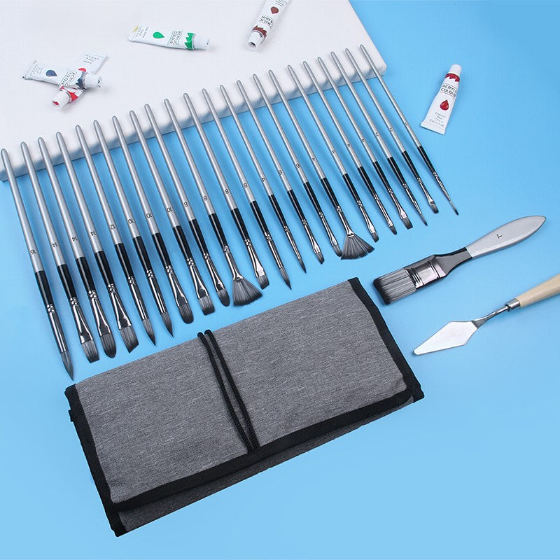 Alayjah, 25-Piece Professional Paint Brushes with Bag , Wood Handle, Nylon Hair Brushes for Acrylic, Oil & Watercolor Paintingألايجاه، فرش احترافية مكونة من 25 قطعة، بمقبض خشبي وشعيرات نايلون للرسم بالأكريليك والزيت والألوان المائية