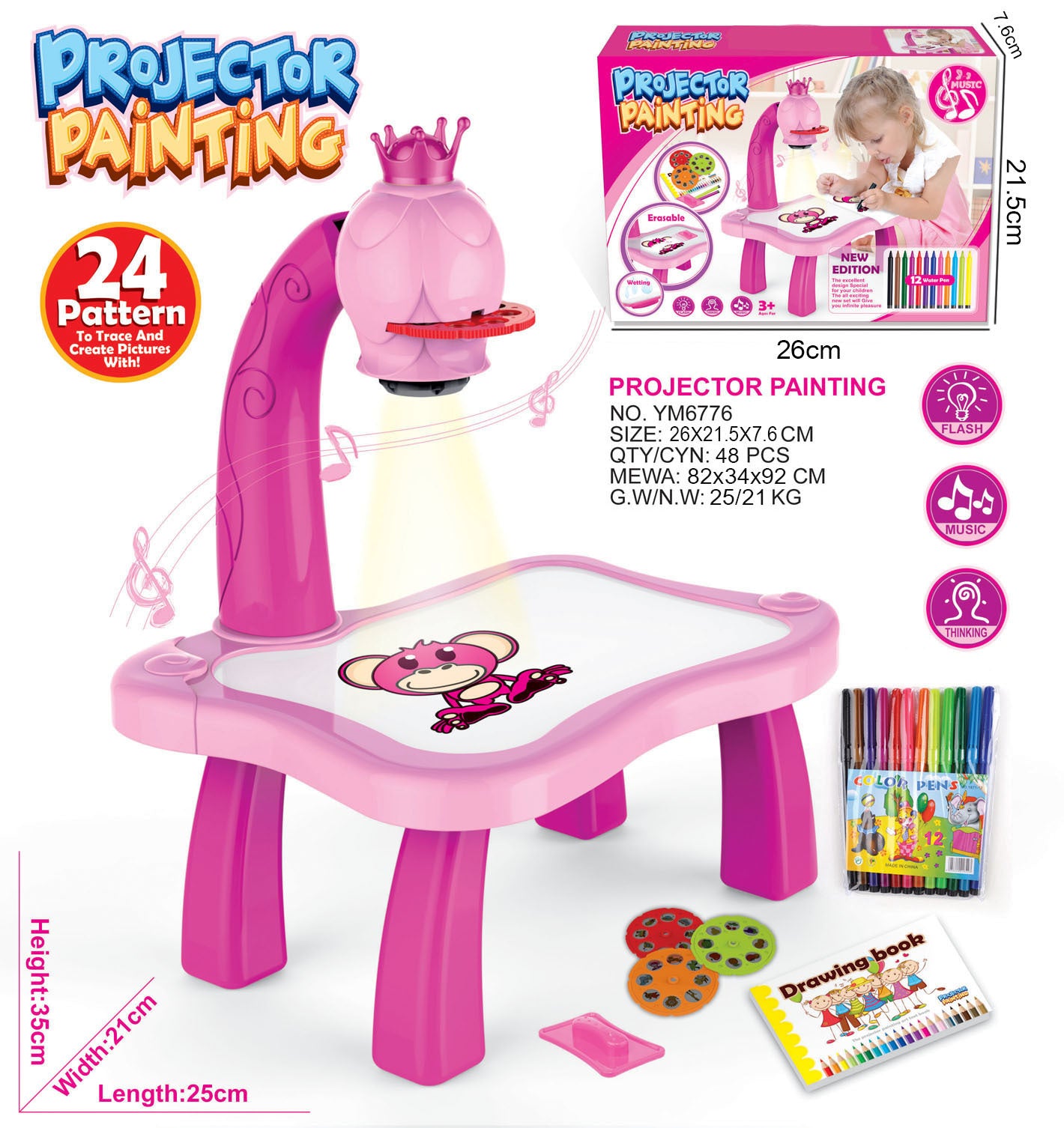 Alayjah LED Projector Art Table Toy – Kids Drawing & Painting Desk, Educational Learning, 1 Pc ألَيْجا طاولة عرض رسم LED – مكتب رسم وتلوين للأطفال، تعليمي وتعلمي، قطعة واحدة