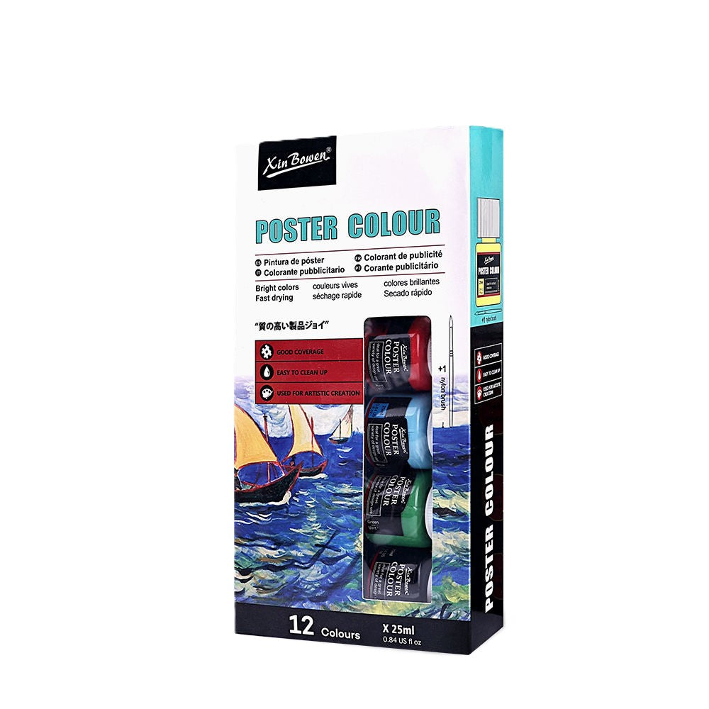12-Color  Poster Paint Set, Non-Toxic, Hand-Painted, Safe for Kids & Students 20100176  ألوان بوستر 12 لونًا، غير سام، مرسوم يدويًا، آمن للأطفال والطلاب