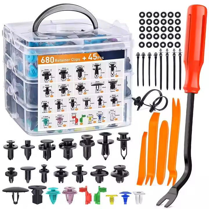 725PCS Car Plastic Fastener Clips Set كليبات متنوعة للسيارة 725 قطعة مع أدوات مجانا