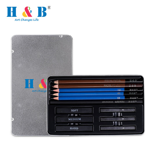 12 PCS Mini Portable Art Set Sketching Pastel  Charcoal Pencil Kit  20100350 الوان خشبية باستيل مع فحم  احترافية