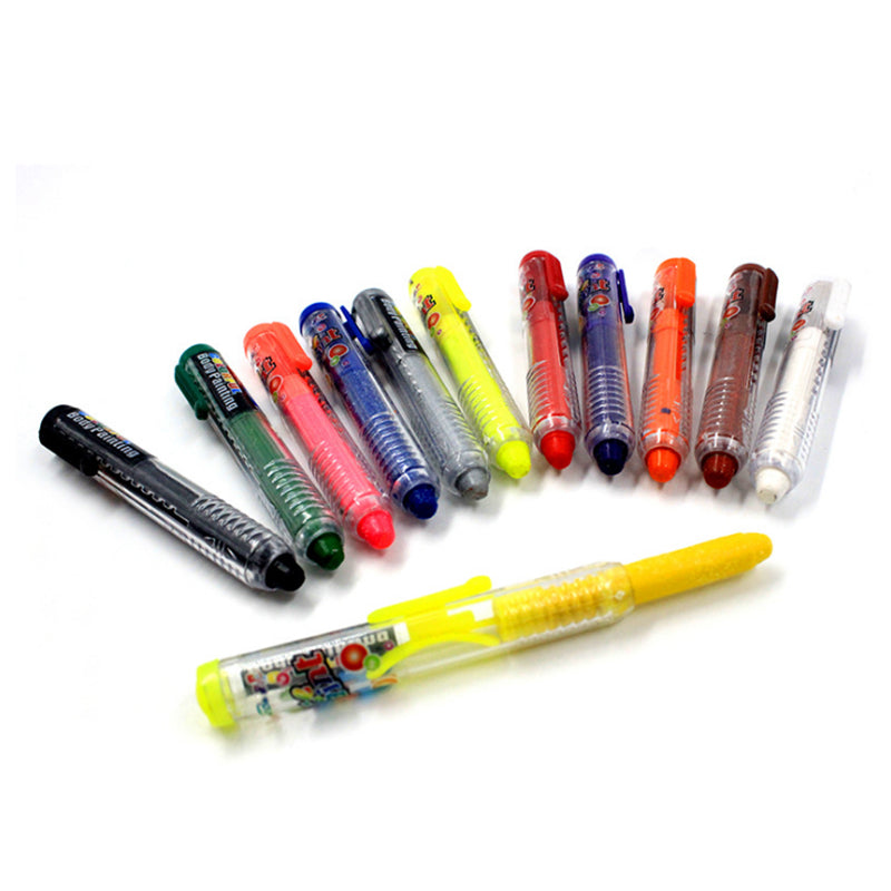 Alayjah, 12-Color Face & Body Paint Crayons, Safe, Non-Toxic Makeup Sticks for Kids & Adults, Easy to Apply & Wash Off20100020الايجاه، 12 لون من أقلام تلوين الوجه والجسم – مكياج آمن وغير سام للأطفال والكبار، سهل الاستخدام والغسل