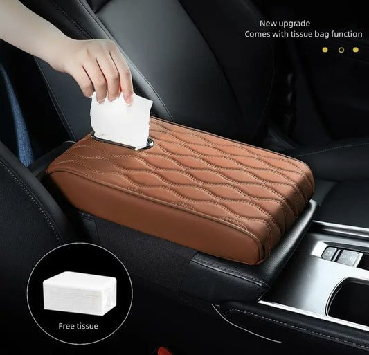 Memory Foam Cushion Tissue Holder Leather تكية للسيارة ماموري فوم مع مكان للمحارم كلينكس free tissue كلينكس مجانا