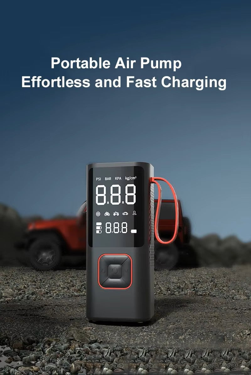 Wireless Mini Car Electric Digital Portable Air Compressor 12V with LCD Display  - مضخة هواء كهربائية رقمية محمولة صغيرة لاسلكية لضغط هواء السيارات 12 فولت مع شاشة LCD لنفخ الإطارات