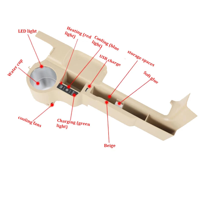 LED Seat Storage Box Cup Holder Heating Cooling For Toyota Land Cruiser 200 LC200 2008-2022 صندوق تخزين مع حامل اكواب ومبرد مسخن للمشروبات تويوتا لاندكروزر