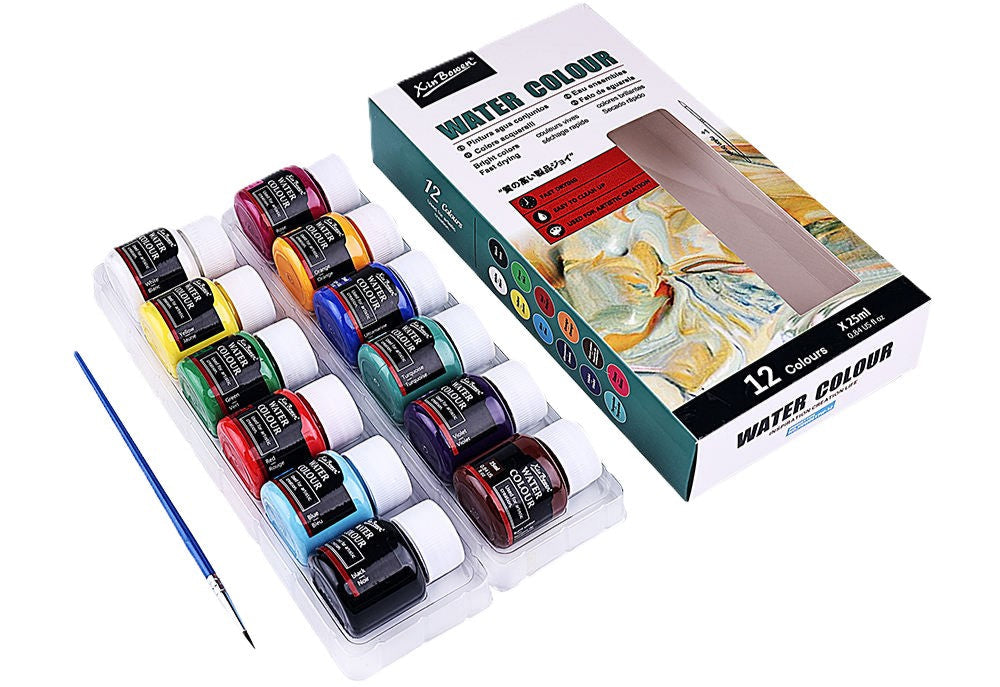12-Piece Watercolour Paint Kit, Safe Non-Toxic Pigments, Bright & Blendable Art Set for Kids, Students & DIY Painting 20100173  ألوان مائية من 12 قطعة، أصباغ آمنة وغير سامة، طقم رسم زاهي وسهل الدمج للأطفال والطلاب والأعمال اليدوية