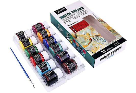 12-Piece Watercolour Paint Kit, Safe Non-Toxic Pigments, Bright & Blendable Art Set for Kids, Students & DIY Painting 20100173  ألوان مائية من 12 قطعة، أصباغ آمنة وغير سامة، طقم رسم زاهي وسهل الدمج للأطفال والطلاب والأعمال اليدوية