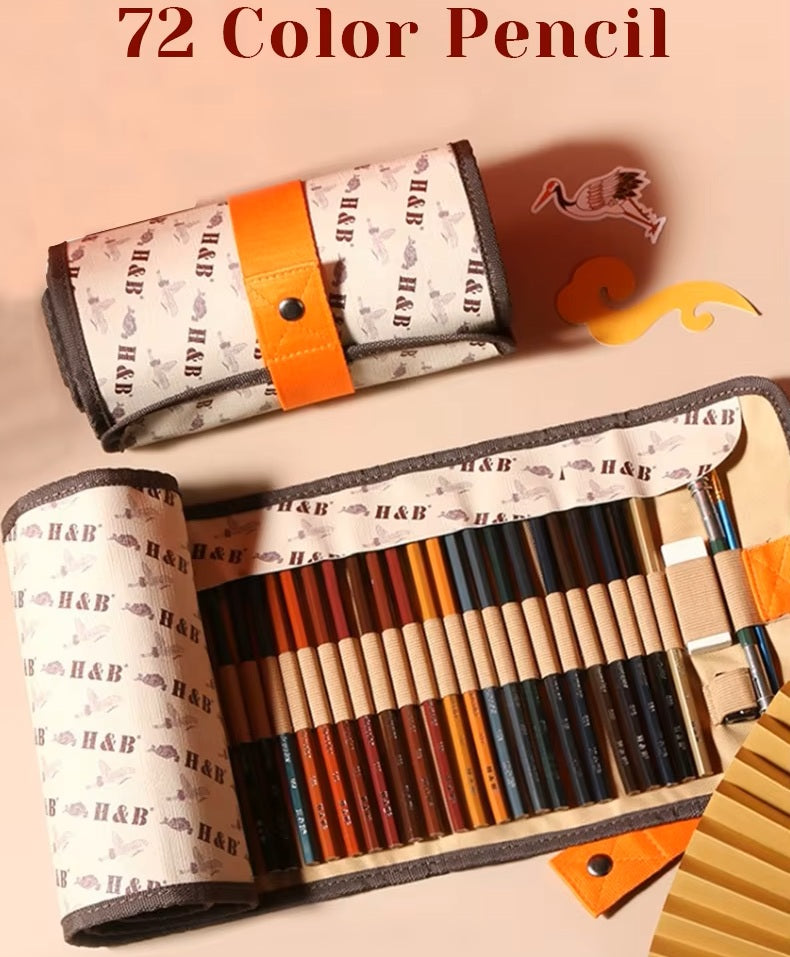 Professional Wooden Art 72 Watercolor Colored Pencils Setالوان خشبية مائية احترافية 72 قلم في محفظة جلدية مع الأدوات