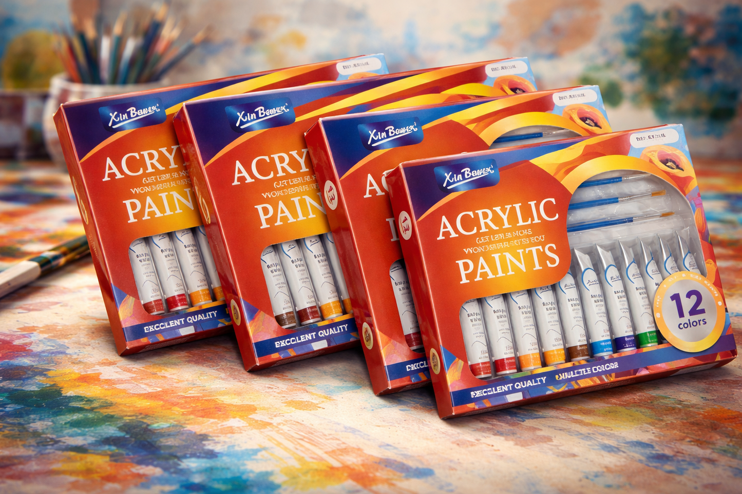 Alayjah, 12-Color Acrylic Paint 12ml Tubes with Brush, Portable Artist Kit for Still Life & Creative Painting 20100200 (Special Prices for Sellers اسعار خاصة للتجار )