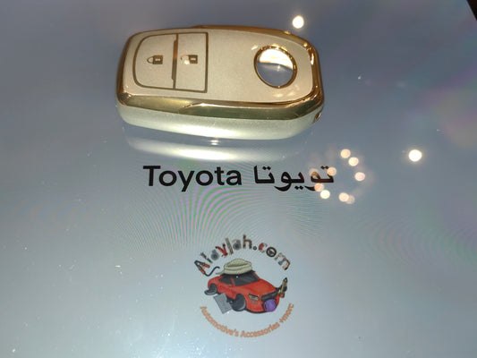 غطاء مفتاح تويوتا زرين مع فتحة للشعار Toyota key case with 2 buttons and logo hole