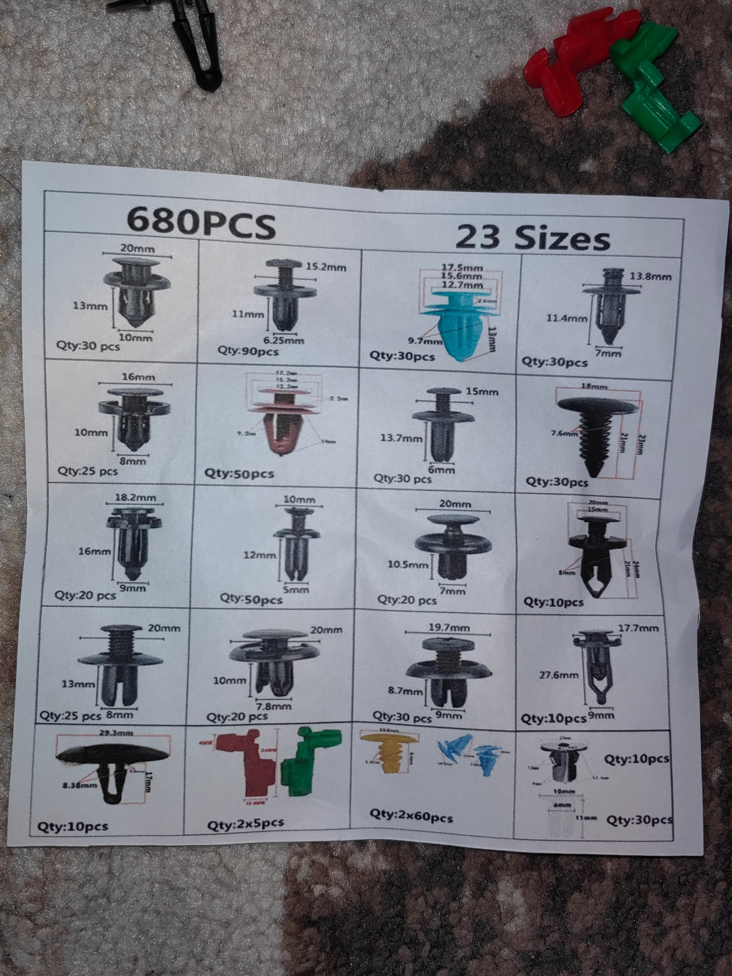 كليبات تثبيت السيارات، لتثبيت قطع السيارات، 100 قطعة Automotive Fastener Clips, Car Parts Fixing Kit, 100 Pieces