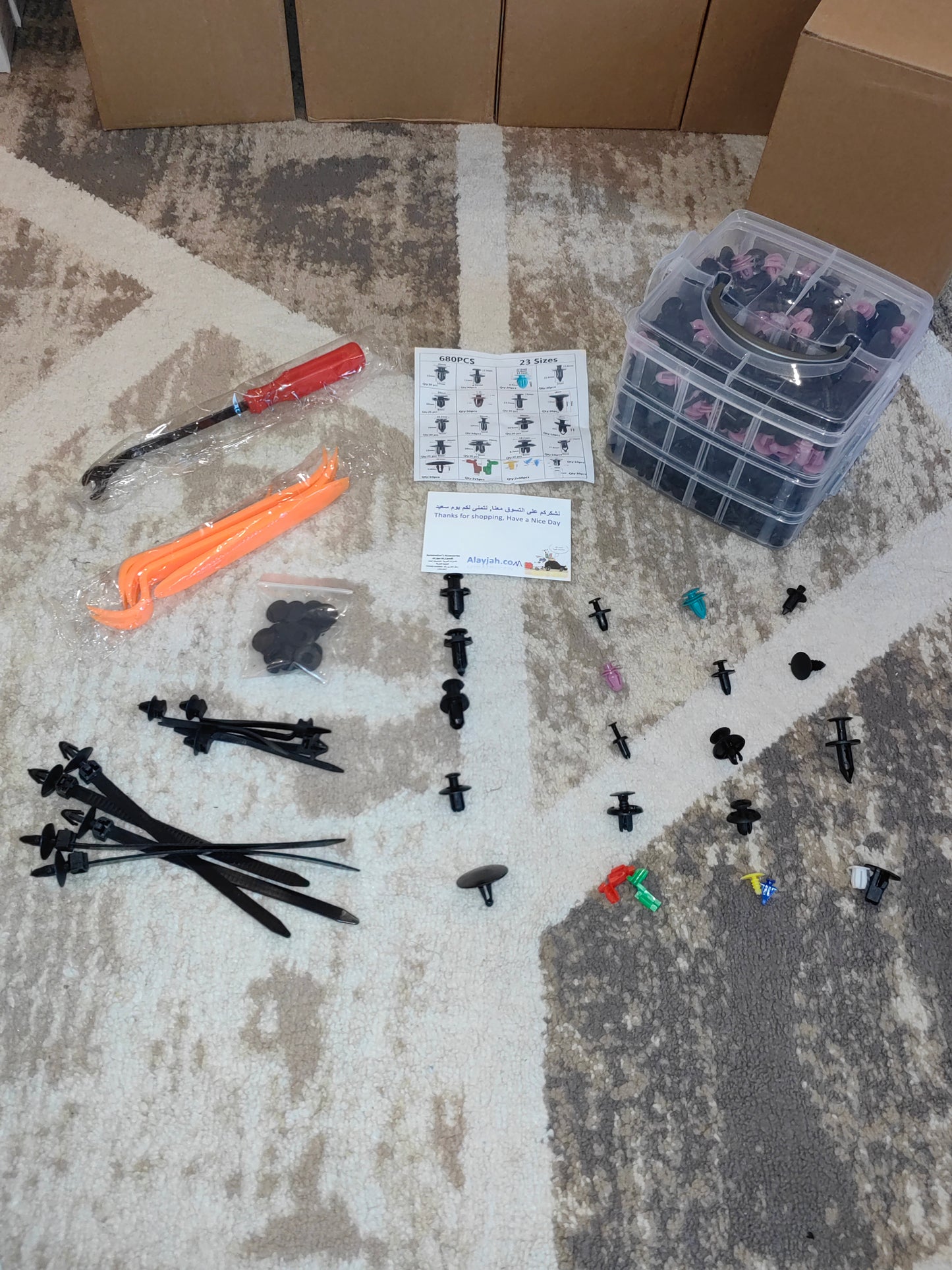 725PCS Car Plastic Fastener Clips Set كليبات متنوعة للسيارة 725 قطعة مع أدوات مجانا