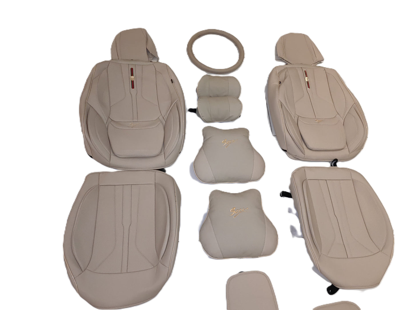 Luxury Seat leather Cushion 17 Pieces with free steering wheel cover تلبيس جلد فخم للمقاعد 17 قطعة مع تلبيس للسكان المقود مجانا