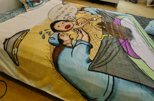 لحاف كاريكاتير حجم كبير لشخصين مع رسمة كارتون مخصصة لشخصيتك Carecature Blanket Big King Size Personalized Blanket - Soft Reversible Microfiber Throw - Customizable with Image & Text