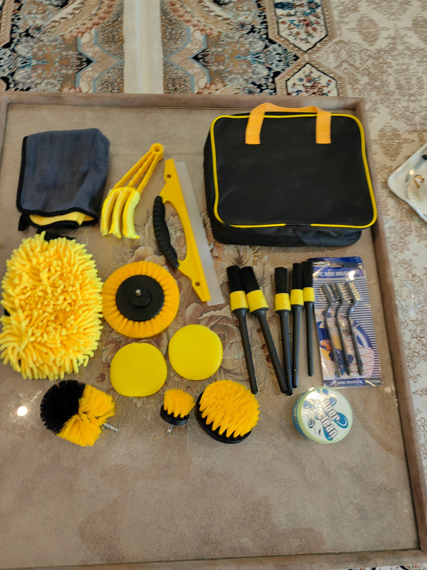 20PCS Car Detailing Brush Kit with Drill Attachments – Interior, Exterior, Tire & Wheel Cleaner Set مجموعة فرش تنظيف السيارات 20 قطعة مع ملحقات مثقاب – لتنظيف الداخل، الخارج، الإطارات والعجلات