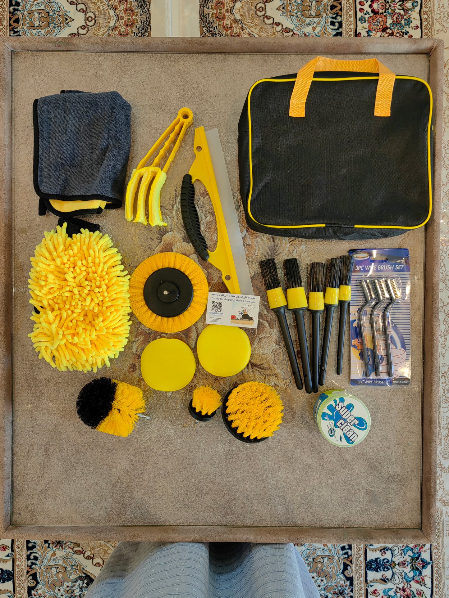 20PCS Car Detailing Brush Kit with Drill Attachments – Interior, Exterior, Tire & Wheel Cleaner Set مجموعة فرش تنظيف السيارات 20 قطعة مع ملحقات مثقاب – لتنظيف الداخل، الخارج، الإطارات والعجلات
