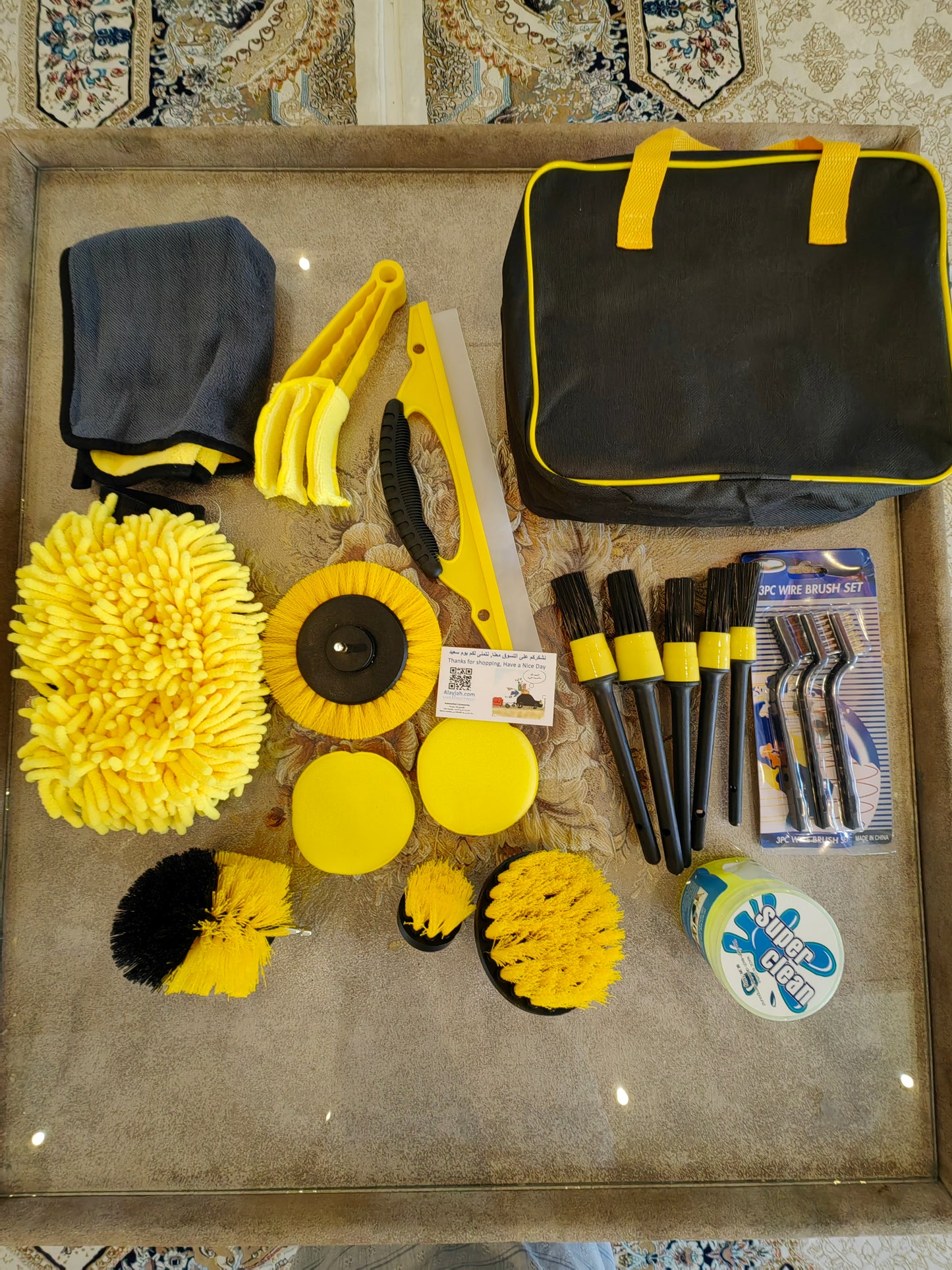 20PCS Car Detailing Brush Kit with Drill Attachments – Interior, Exterior, Tire & Wheel Cleaner Set مجموعة فرش تنظيف السيارات 20 قطعة مع ملحقات مثقاب – لتنظيف الداخل، الخارج، الإطارات والعجلات