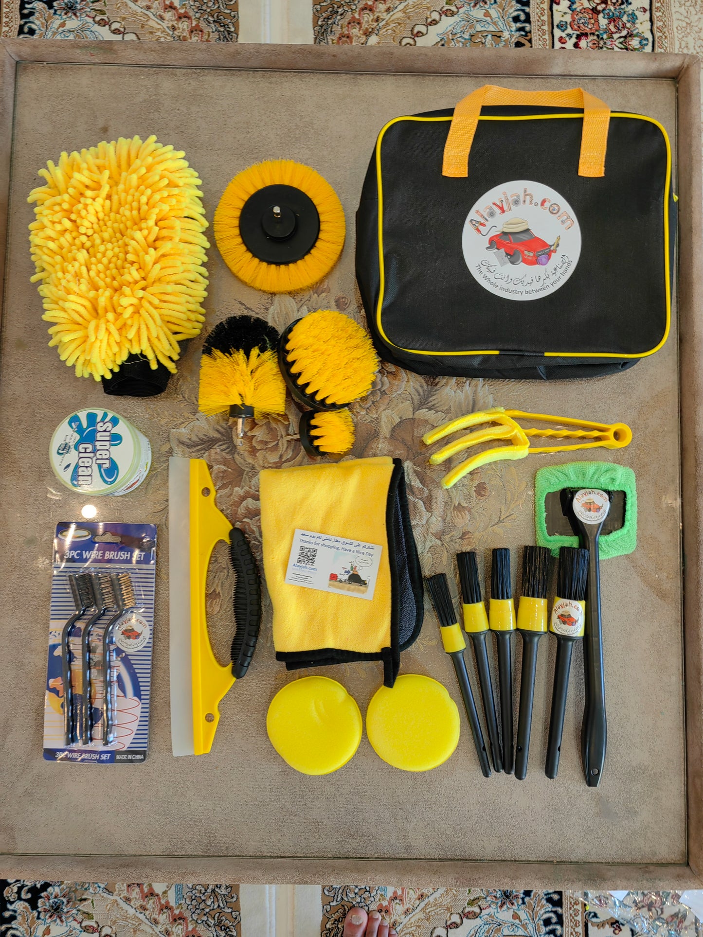 20PCS Car Detailing Brush Kit with Drill Attachments – Interior, Exterior, Tire & Wheel Cleaner Set مجموعة فرش تنظيف السيارات 20 قطعة مع ملحقات مثقاب – لتنظيف الداخل، الخارج، الإطارات والعجلات