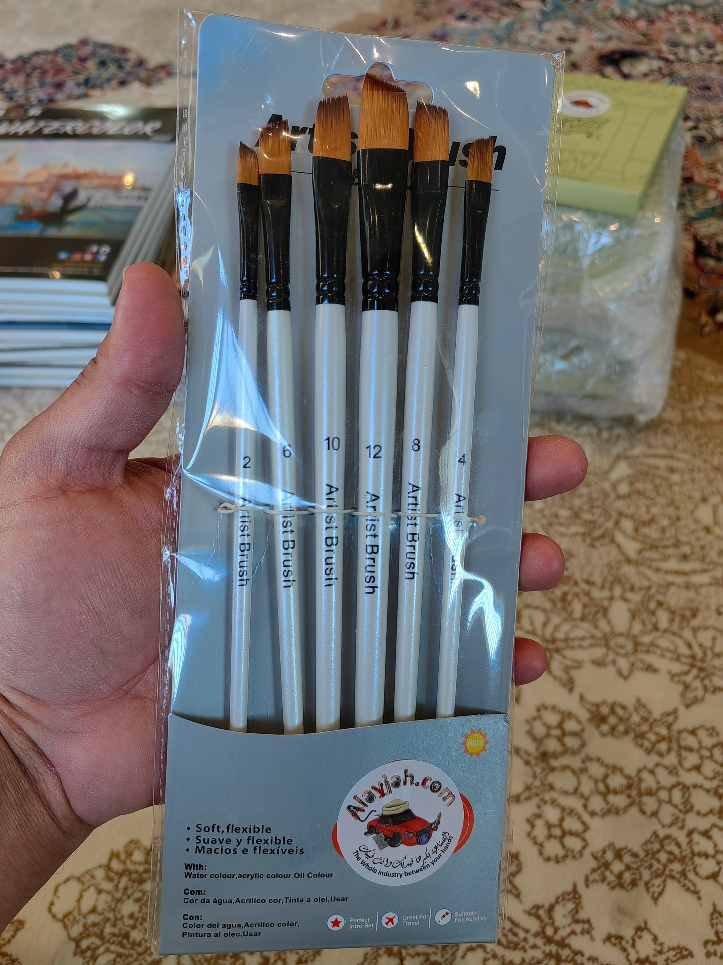 Alayjah, 6-Piece Paint Brush Set for Watercolor, Acrylic & Oil, Soft, Durable Bristles   20100410فرش 6 قطع للألوان المائية والأكريليك والزيتية – شعيرات ناعمة ومتينة
