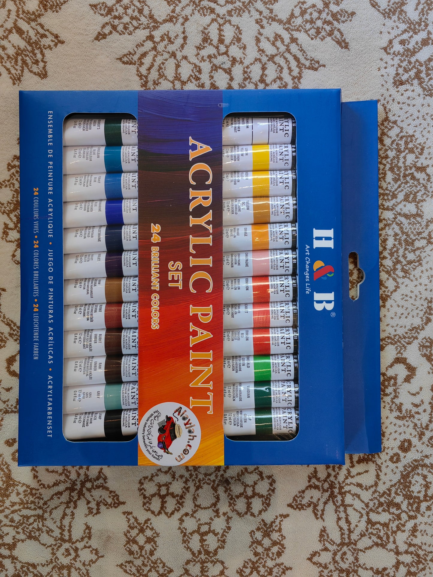 Alayjah 24-Color Acrylic Paint for Kids, Non-Toxic, Vibrant Colors for Art & School ألوان أكريليك من Alayjah  20100420 مكونة من 24 لونًا للأطفال – غير سامة، ألوان زاهية للفن والمشاريع المدرسية