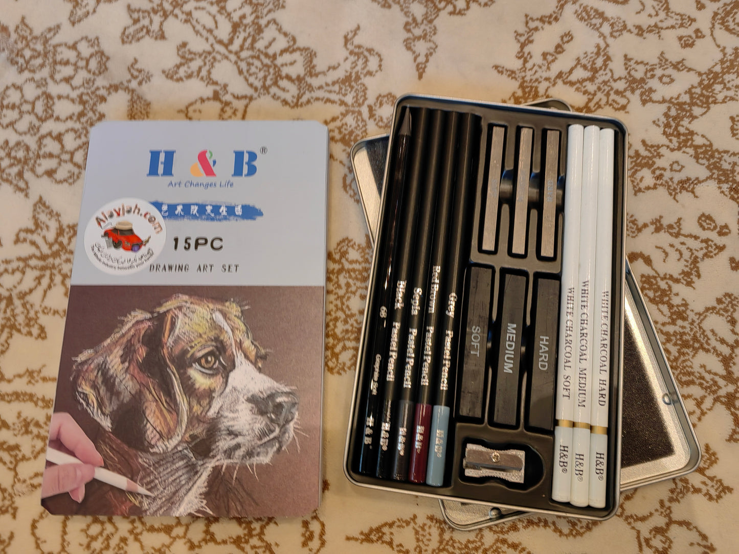 12 PCS Mini Portable Art Set Sketching Pastel  Charcoal Pencil Kit  20100350 الوان خشبية باستيل مع فحم  احترافية