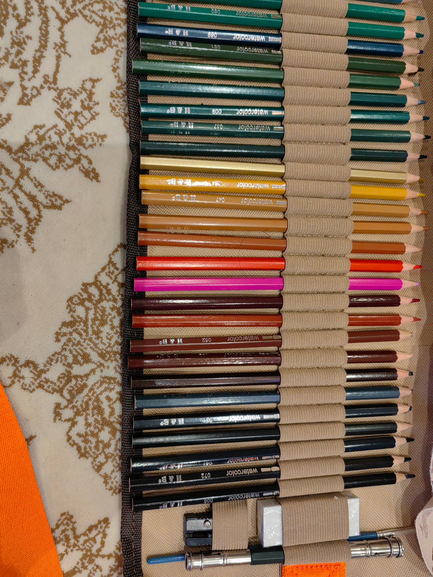 Professional Wooden Art 72 Watercolor Colored Pencils Setالوان خشبية مائية احترافية 72 قلم في محفظة جلدية مع الأدوات