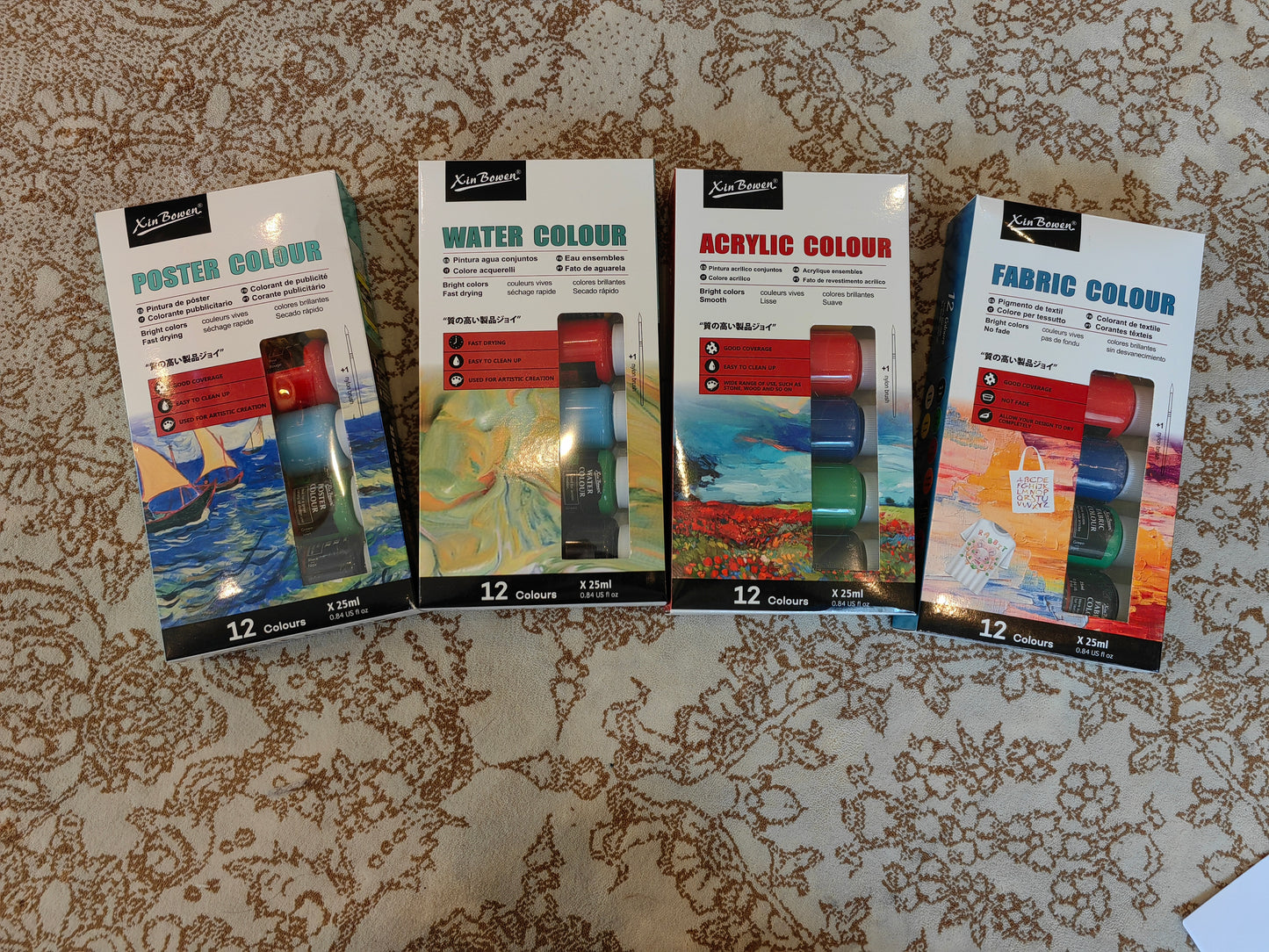 12-Color Fabric Paint & Poster Colour Set, Non-Toxic Pigments, 1 Box for DIY Crafts, Wall Art & Art Students 20100171  ألوان قماش وملصقات من 12 لونًا، أصباغ غير سامة، علبة واحدة للأشغال اليدوية وفن الحائط وطلاب الفنون