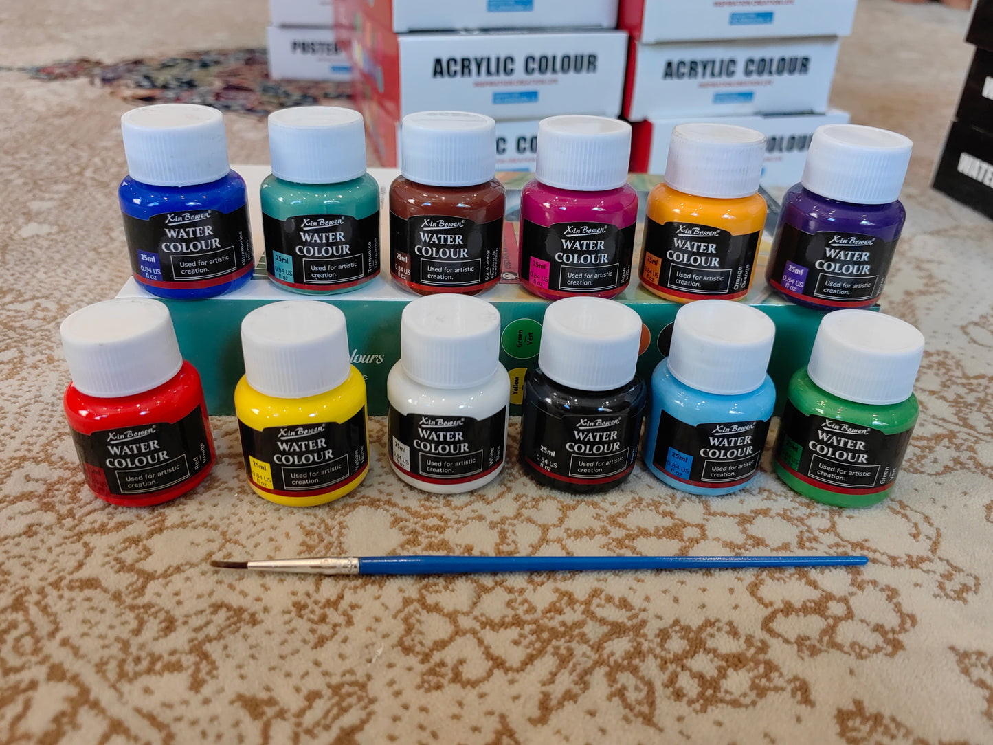 12-Piece Watercolour Paint Kit, Safe Non-Toxic Pigments, Bright & Blendable Art Set for Kids, Students & DIY Painting 20100173  ألوان مائية من 12 قطعة، أصباغ آمنة وغير سامة، طقم رسم زاهي وسهل الدمج للأطفال والطلاب والأعمال اليدوية