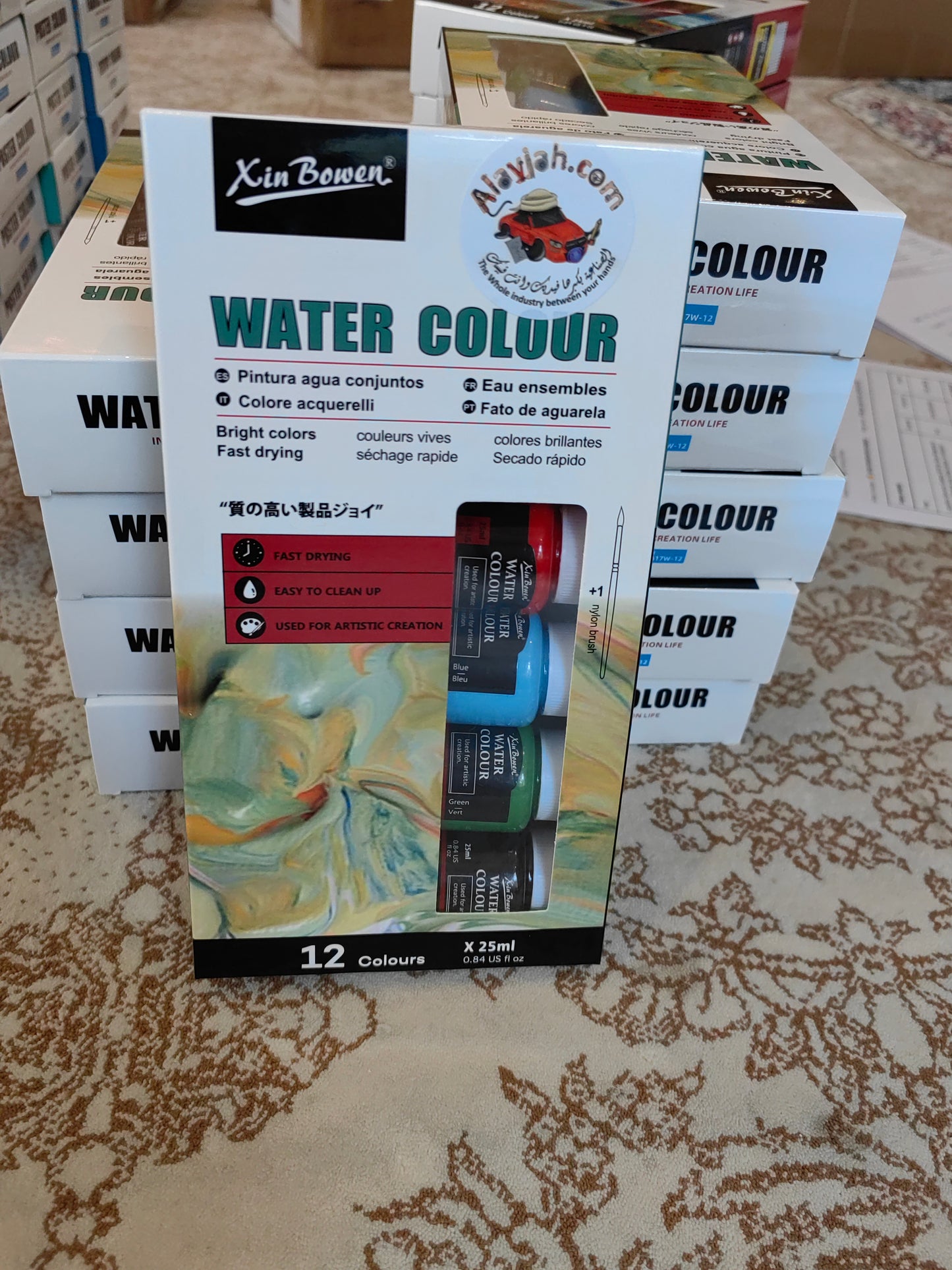 12-Piece Watercolour Paint Kit, Safe Non-Toxic Pigments, Bright & Blendable Art Set for Kids, Students & DIY Painting 20100173  ألوان مائية من 12 قطعة، أصباغ آمنة وغير سامة، طقم رسم زاهي وسهل الدمج للأطفال والطلاب والأعمال اليدوية