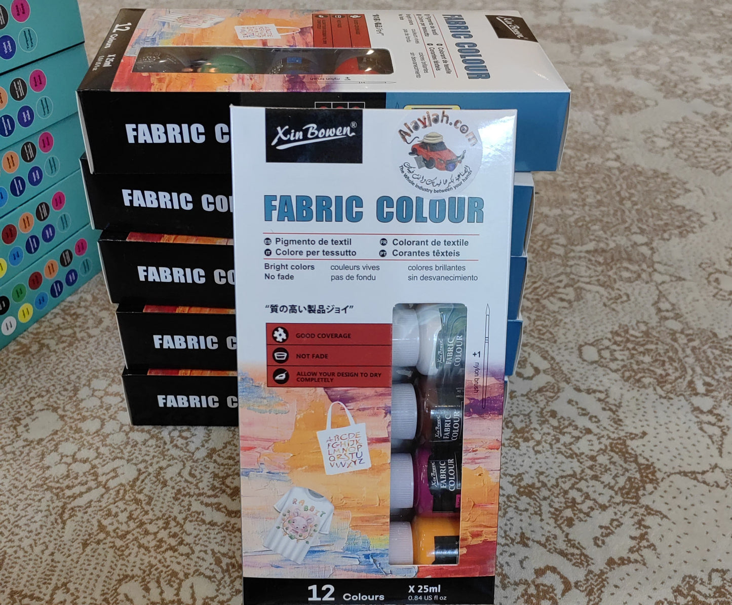 12-Color Fabric Paint & Poster Colour Set, Non-Toxic Pigments, 1 Box for DIY Crafts, Wall Art & Art Students 20100171  ألوان قماش وملصقات من 12 لونًا، أصباغ غير سامة، علبة واحدة للأشغال اليدوية وفن الحائط وطلاب الفنون