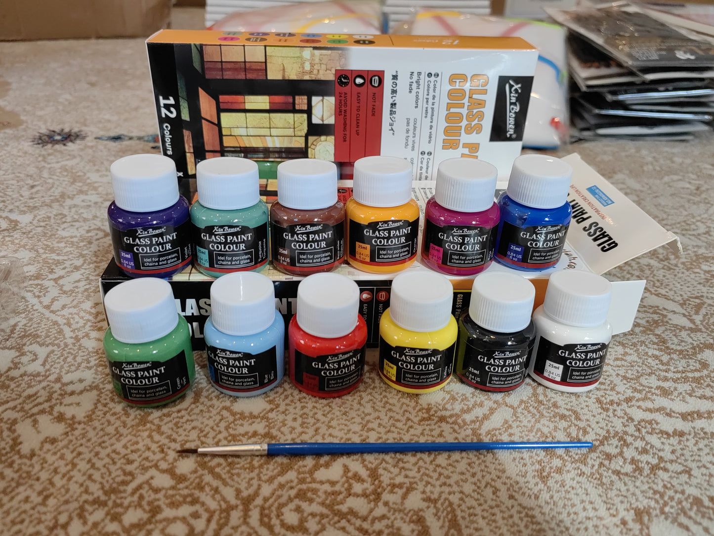 12-Color Glass Paint Set, Non-Toxic Pigments for Wall/Glass Art, Safe for Students & Kids 20100172 ألوان زجاج 12 لونًا، أصباغ غير سامة للرسم على الجدران والزجاج، آمن للطلاب والأطفال