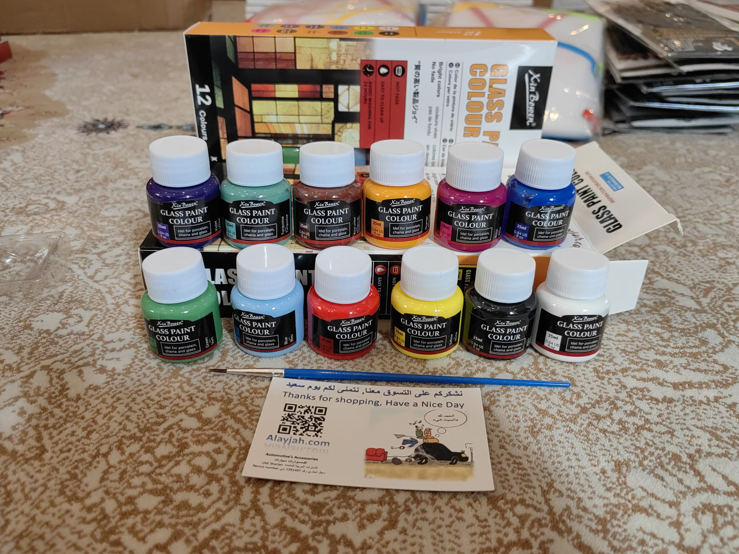 12-Color Glass Paint Set, Non-Toxic Pigments for Wall/Glass Art, Safe for Students & Kids 20100172 ألوان زجاج 12 لونًا، أصباغ غير سامة للرسم على الجدران والزجاج، آمن للطلاب والأطفال