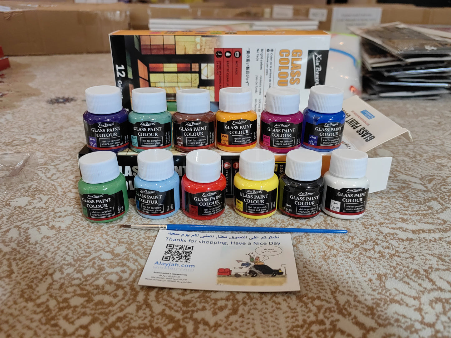 12-Color Glass Paint Set, Non-Toxic Pigments for Wall/Glass Art, Safe for Students & Kids 20100172 ألوان زجاج 12 لونًا، أصباغ غير سامة للرسم على الجدران والزجاج، آمن للطلاب والأطفال