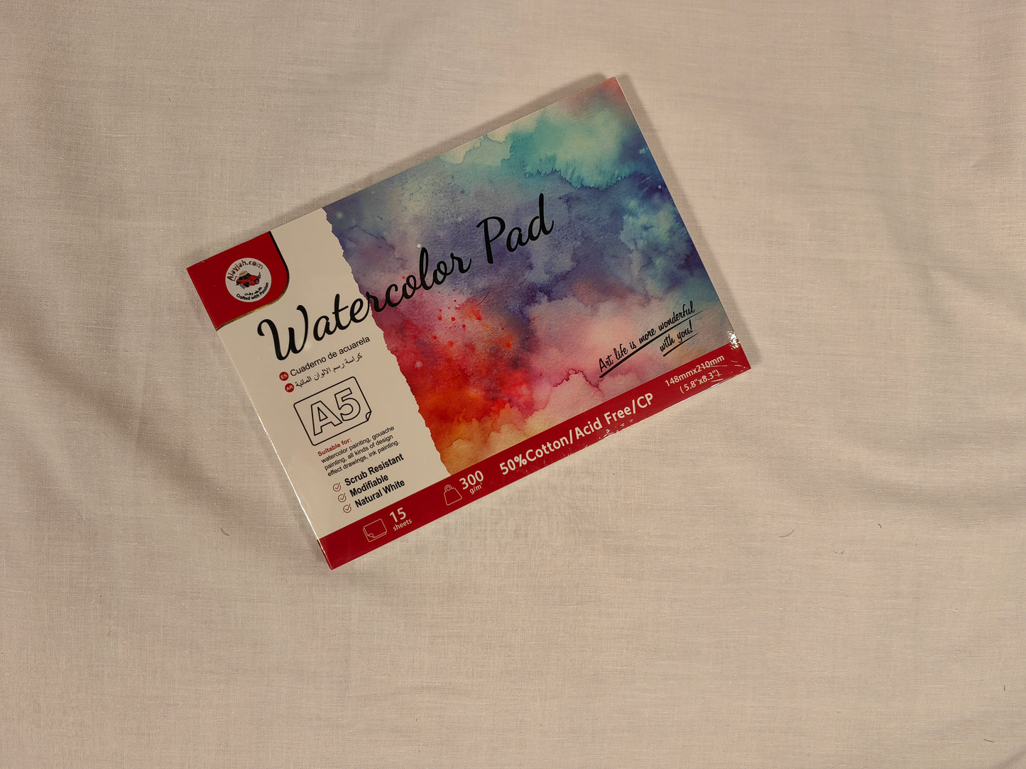 Alayjah, Watercolor Pad,1 Piece, Compact & Durable Painting Paper for Watercolors, Ideal for Travel, Students & Beginners  دفتر ألوان مائية، ورق رسم مدمج ومتين للألوان المائية، مثالي للسفر والطلاب والمبتدئين