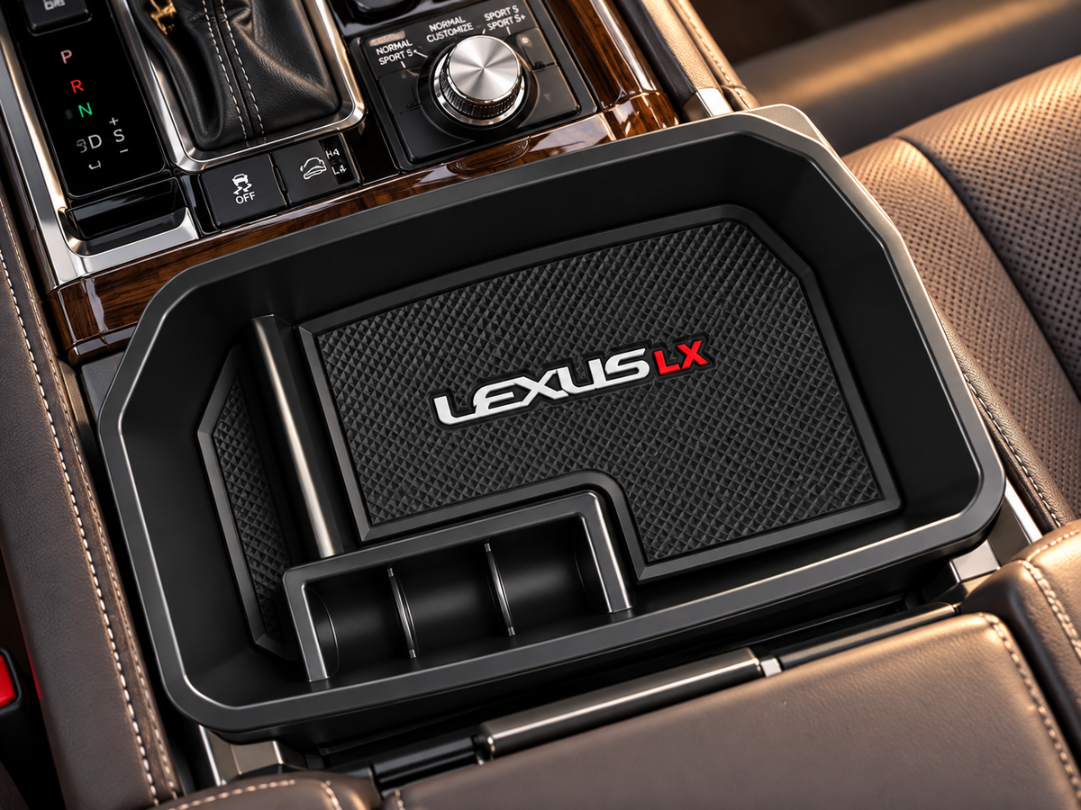 Alayjah Lexus LX 570 Center Console Organizer Tray, Custom-Fit Armrest Storage Box with Non-Slip Mat, Coin Holder & Multi-Compartment Design, Black Car Interior Accessories