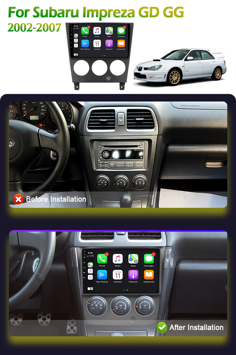 Carplay Navigation Android 13 Compatible with Subaru Impreza 2002 - 2007 شاشة كاربلاي نافجيشن اندرويد 13 سوبارو امبريزا